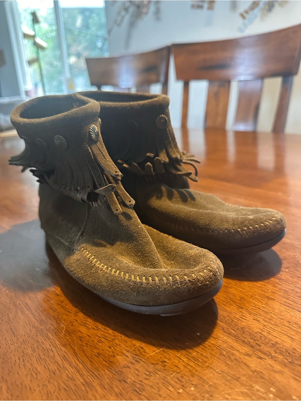 Minnetonka Suede Fringe Moccasin Ankle Boots
